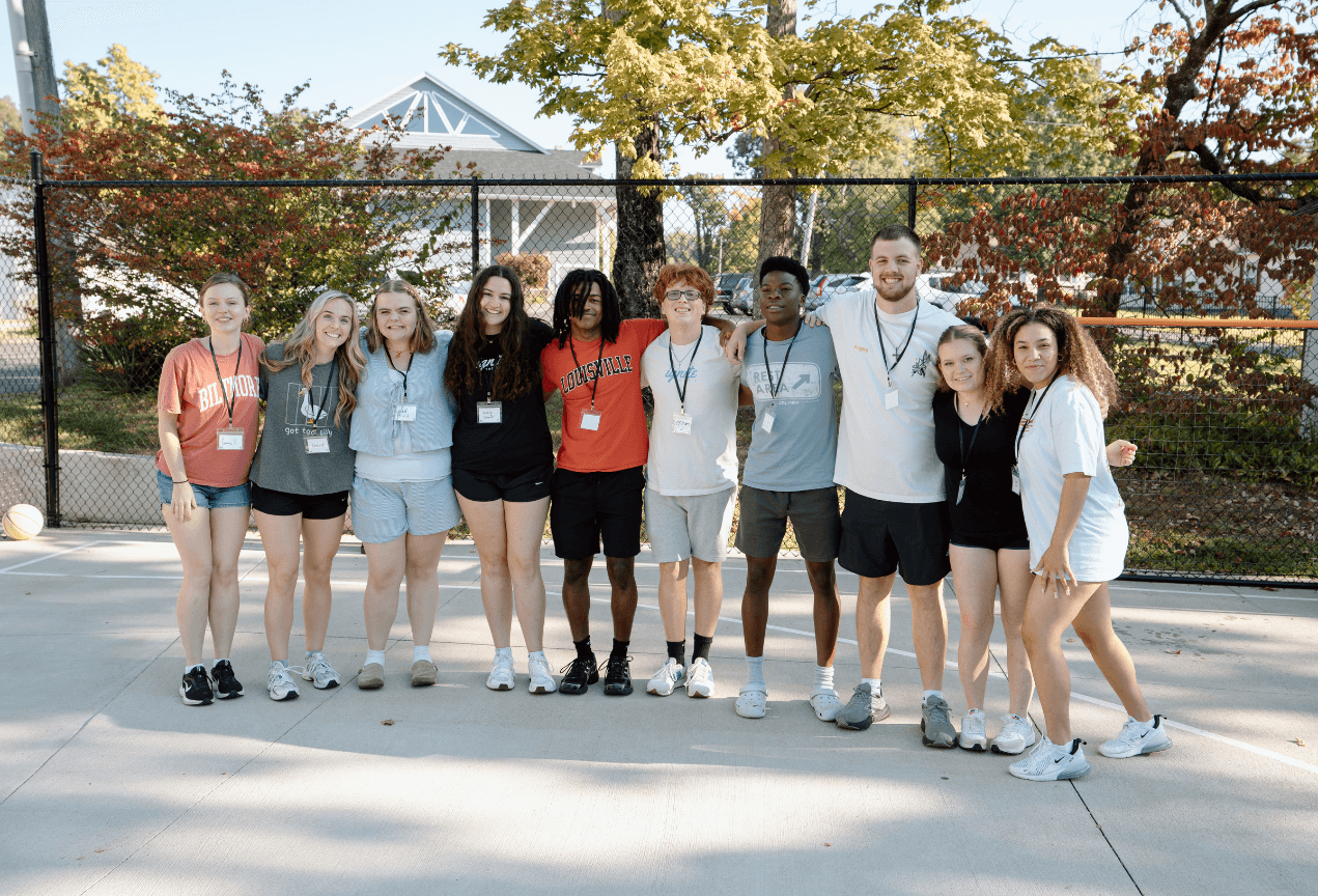 A group of students standing together outdoors